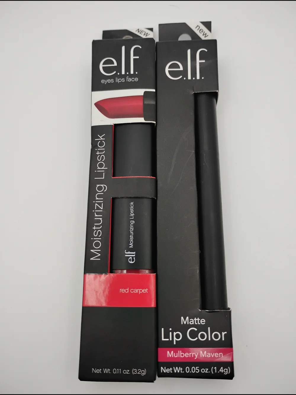 e.l.f. Moisturizing Lipstick-Red Carpet & e.l.f Matte Lip Color-Mulberry Maven
